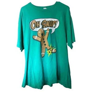 GILDAN HEAVY COTTON SIZE XL GREEN TEE WITH GINGER BREAD MAN SAYING OH SNAP